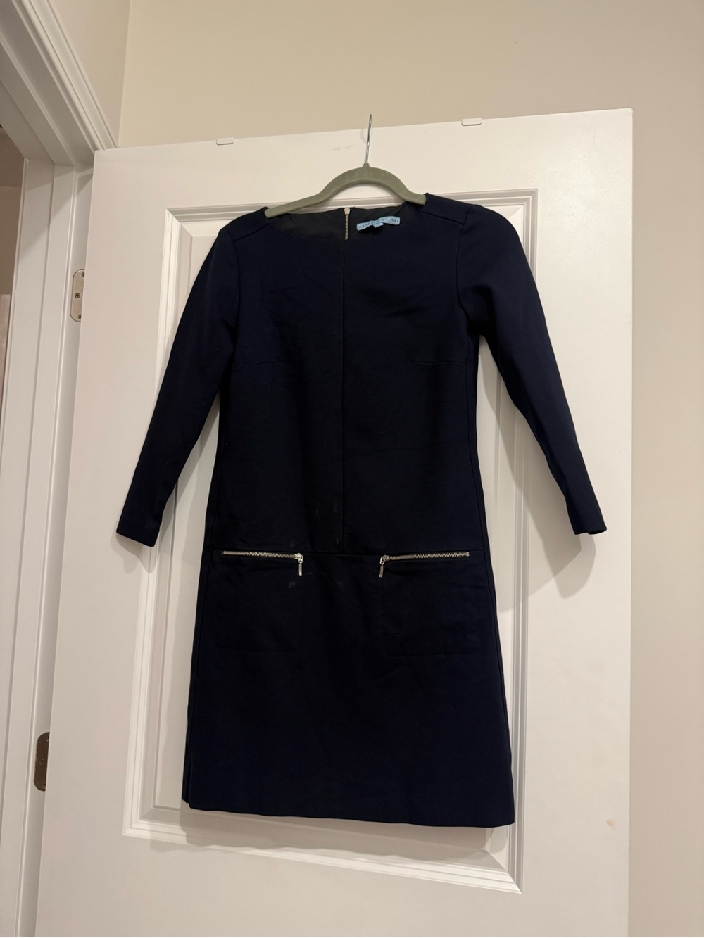 ANTONIO MELANI Navy Long-Sleeve Sheath Dress with Zip Accents